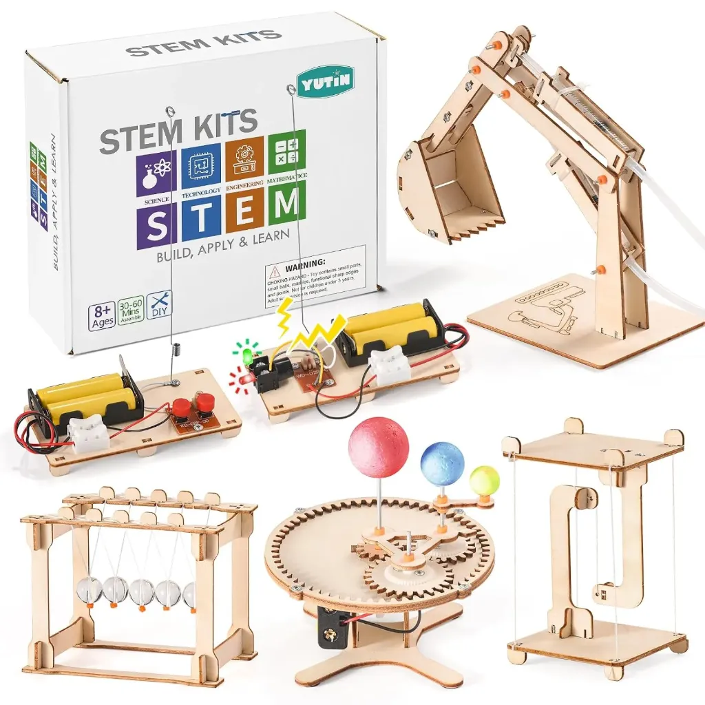 YUTIN STEM Science Kit – 5-in-1 Wooden Science & Engineering Building Set