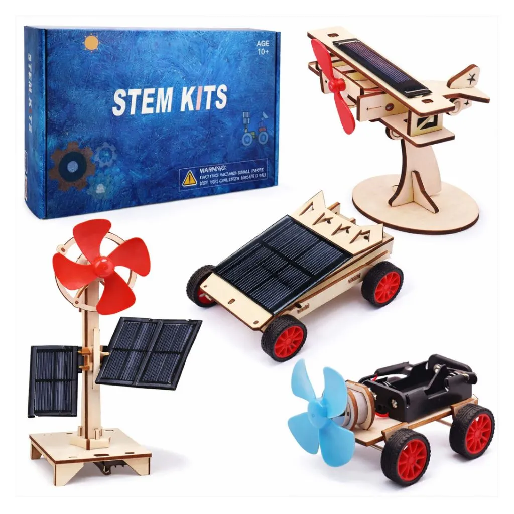 DIY Wooden 4-in-1 Wooden Solar Power Motor Kit for Kids